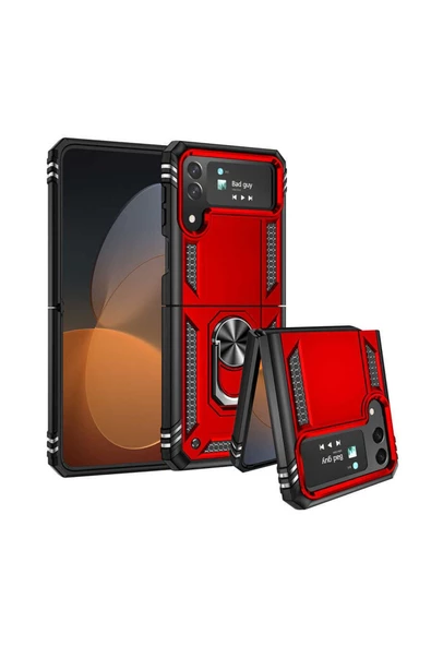 CEPCASE    Galaxy Z Flip 4 Kılıf Zırhlı Standlı Yüzüklü Magnet Kapak Tam Koruma - Resim 2