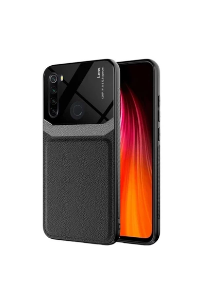 CEPCASE    Xiaomi Redmi Note 8 Kılıf Piano Black Çift Renk Deri Görünümlü Pc Sert Kılıf