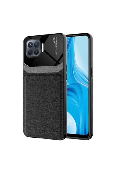 CEPCASE    Oppo Reno 4 Lite Kılıf Piano Black Çift Renk Deri Görünümlü Pc Sert Kılıf