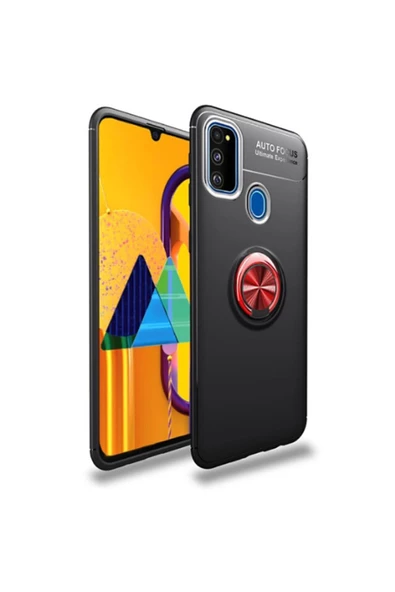 CEPCASE    Samsung Galaxy M30s Kılıf Yüzüklü Standlı Soft Parmak Izi Bırakmaz+nano Ekran Koruma