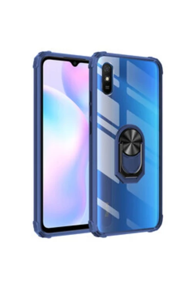 CEPCASE    Xiaomi Redmi 9a Uyumlu Yüzüklü Standlı Manetik Şeffaf Tam Koruma Kılıf