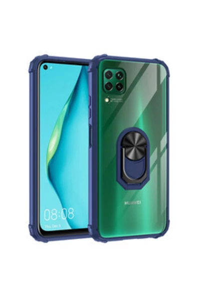 CEPCASE    Huawei P40 Lite Uyumlu Yüzüklü Standlı Manetik Şeffaf Tam Koruma Kılıf