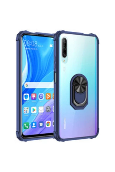 CEPCASE    Huawei P Smart Pro 2019 Uyumlu Yüzüklü Stantlı Manetik Şeffaf Tam Koruma Kılıf