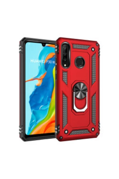 CEPCASE    Huawei P30 Lite Kılıf Yüzüklü Standlı Mıknatıslı Zırhlı Panzr Koruma 9h Antishock Nano Cam