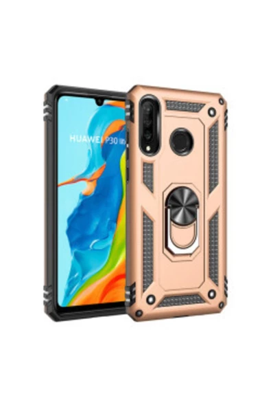 CEPCASE    Huawei P30 Lite Kılıf Yüzüklü Standlı Mıknatıslı Zırhlı Panzr Koruma 9h Antishock Nano Cam