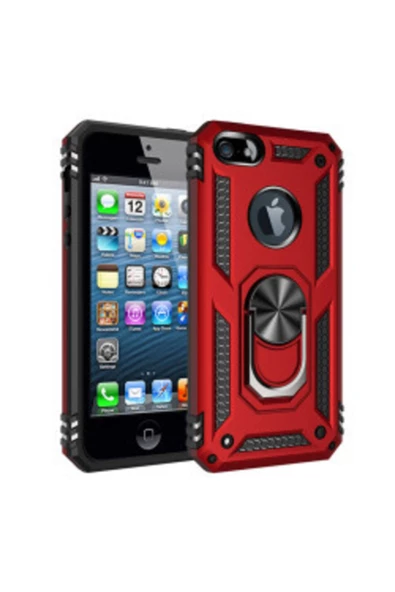 CEPCASE    Iphone 5 Kılıf Yüzüklü Standlı Mıknatıslı Zırhlı Panzr Koruma 9h Antishock Nano Cam