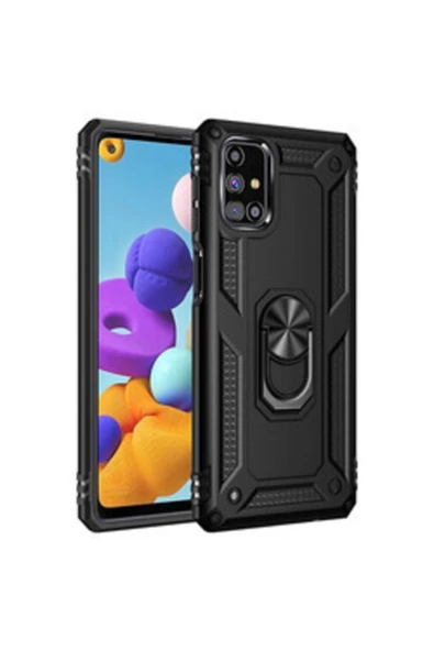 CEPCASE    Galaxy M31s Kılıf Yüzüklü Standlı Mıknatıslı Zırhlı Panzr Koruma 9h Antishock Nano Cam