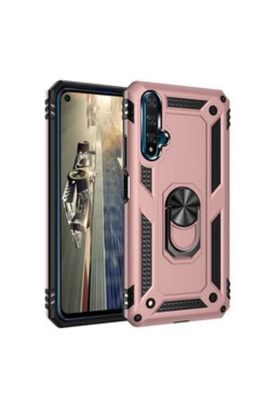 CEPCASE    Huawei Honor 20 Kılıf Yüzüklü Standlı Mıknatıslı Zırhlı Panzr Koruma 9h Antishock Nano Cam