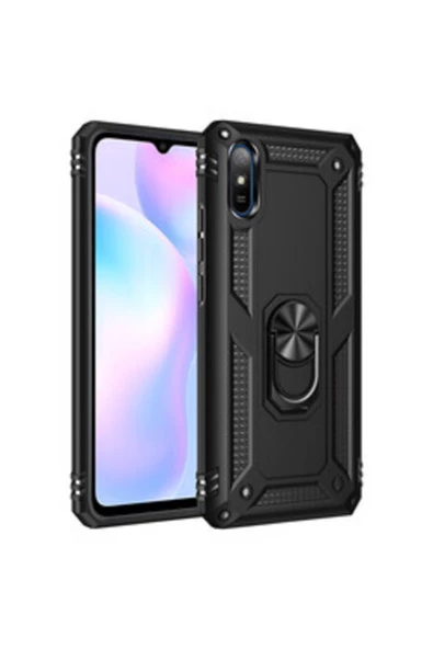 CEPCASE    Xiaomi Redmi 9a Kılıf Yüzüklü Standlı Mıknatıslı Zırhlı Panzr Koruma 9h Antishock Nano Cam