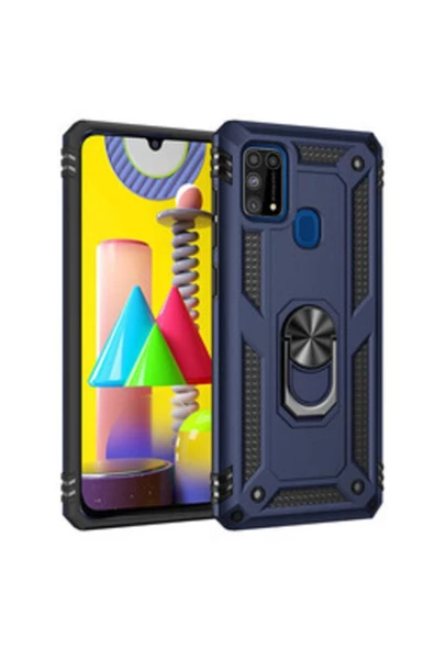 CEPCASE    Galaxy M31 Kılıf Yüzüklü Standlı Mıknatıslı Zırhlı Panzr Koruma 9h Antishock Nano Cam