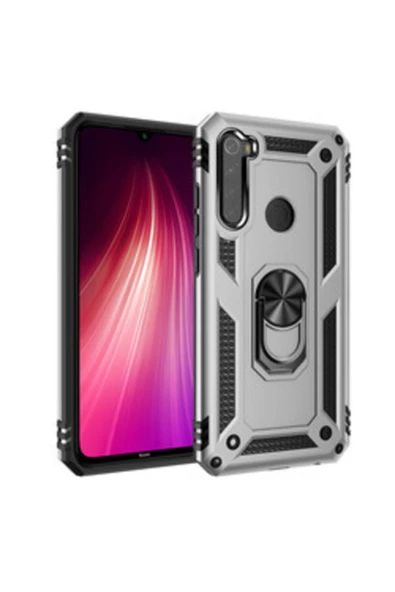 CEPCASE    Xiaomi Redmi Note 8 Kılıf Yüzüklü Standlı Mıknatıslı Zırhlı Panzr Koruma 9h Antishock Nano Cam