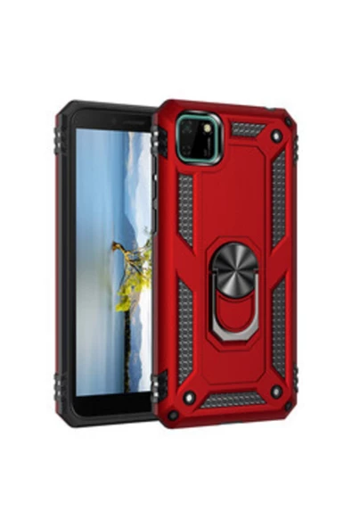 CEPCASE    Huawei Y5p Kılıf Yüzüklü Standlı Mıknatıslı Zırhlı Panzr Koruma 9h Antishock Nano Cam