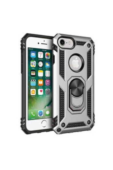 CEPCASE    Iphone 7 Kılıf Yüzüklü Standlı Mıknatıslı Zırhlı Panzr Koruma 9h Antishock Nano Cam
