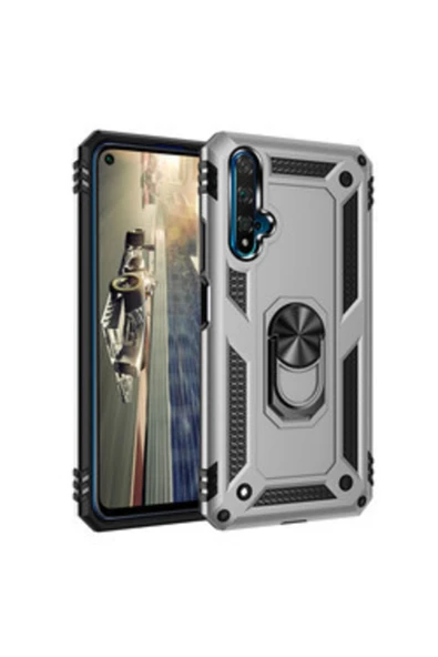 CEPCASE    Huawei Nova 5t Kılıf Yüzüklü Standlı Mıknatıslı Zırhlı Panzr Koruma 9h Antishock Nano Cam