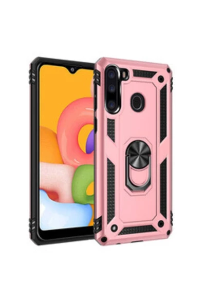 CEPCASE    Galaxy A21 Kılıf Yüzüklü Standlı Mıknatıslı Zırhlı Panzr Koruma 9h Antishock Nano Cam