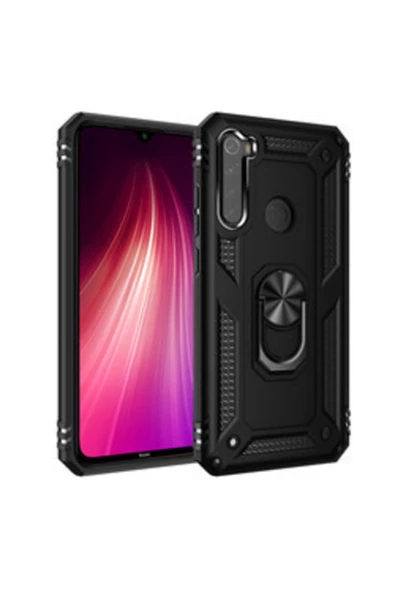 CEPCASE    Xiaomi Redmi Note 8 Kılıf Yüzüklü Standlı Mıknatıslı Zırhlı Panzr Koruma 9h Antishock Nano Cam