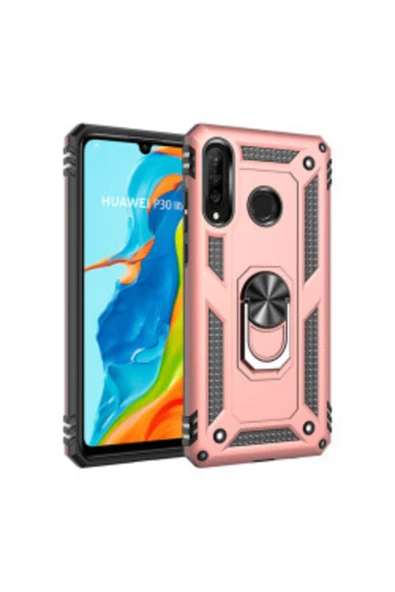 CEPCASE    Huawei P30 Lite Kılıf Yüzüklü Standlı Mıknatıslı Zırhlı Panzr Koruma 9h Antishock Nano Cam