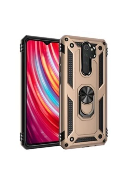 CEPCASE    Xiaomi Redmi Note 8 Pro Kılıf Yüzüklü Standlı Mıknatıslı Zırhlı Panzr Koruma 9h Antishock Nano Cam