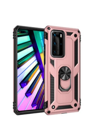 CEPCASE    Huawei P40 Pro Kılıf Yüzüklü Standlı Mıknatıslı Zırhlı Panzr Koruma 9h Antishock Nano Cam