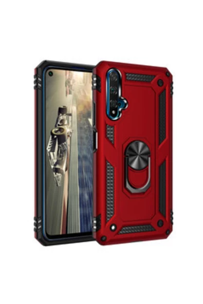CEPCASE    Huawei Honor 20 Kılıf Yüzüklü Standlı Mıknatıslı Zırhlı Panzr Koruma 9h Antishock Nano Cam