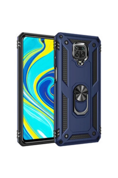 CEPCASE    Xiaomi Redmi Note 9 Pro Kılıf Yüzüklü Standlı Mıknatıslı Zırhlı Panzr Koruma 9h Antishock Nano Cam