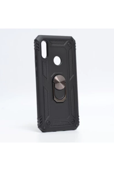 CEPCASE    Huawei Y6 2019 Kılıf Yüzüklü Standlı Mıknatıslı Zırhlı Panzr Koruma 9h Antishock Nano Cam