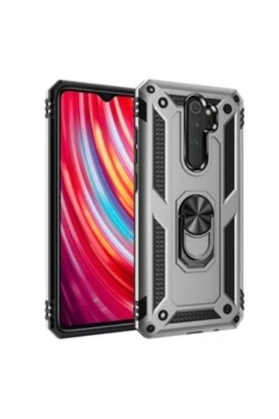 CEPCASE    Xiaomi Redmi Note 8 Pro Kılıf Yüzüklü Standlı Mıknatıslı Zırhlı Panzr Koruma 9h Antishock Nano Cam