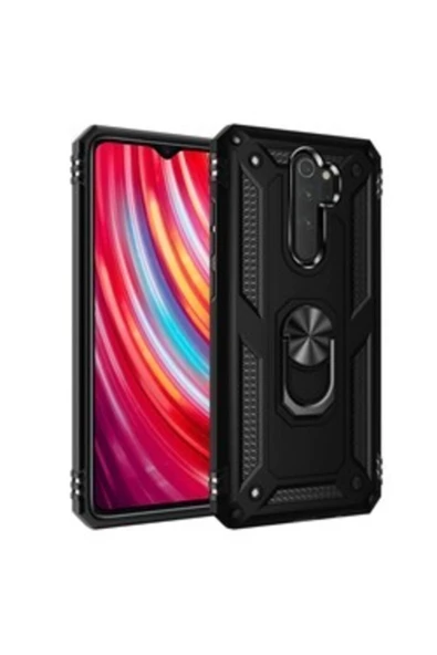 CEPCASE    Xiaomi Redmi Note 8 Pro Kılıf Yüzüklü Standlı Mıknatıslı Zırhlı Panzr Koruma 9h Antishock Nano Cam