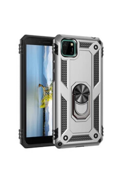 CEPCASE    Huawei Y5p Kılıf Yüzüklü Standlı Mıknatıslı Zırhlı Panzr Koruma 9h Antishock Nano Cam