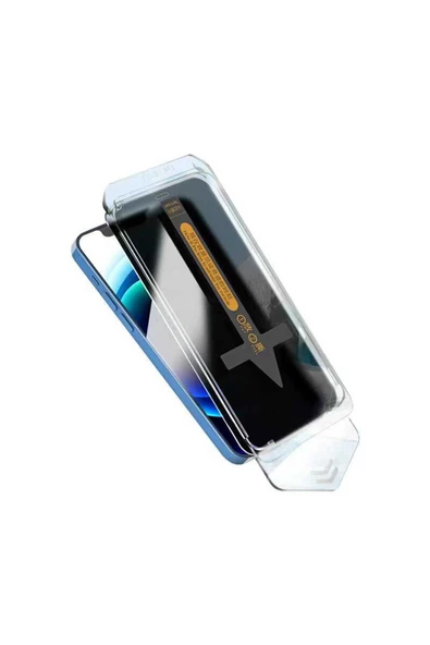 CEPCASE    Apple iPhone 12 Hayalet Ekran Koruyucu Süper Fast Anti-Dust Privacy Toz Önleyici Temperli Siyah