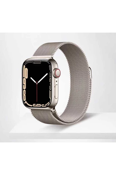 CEPCASE    Apple Watch 7 45mm Kordon Metal Hasır Örgü Tasarım Paslanmaz Mıknatıslı Ayarlanabilir