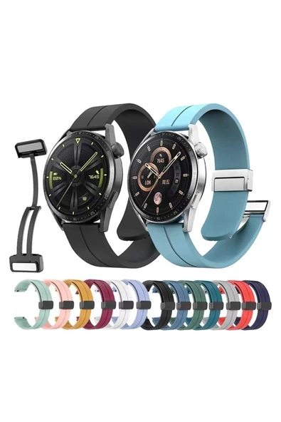 CEPCASE    Samsung Galaxy Watch 42mm Kordon/Kayış Çizgili Tasarım Metal Toka Esnek Sağlam Silikon Kordon - Resim 3