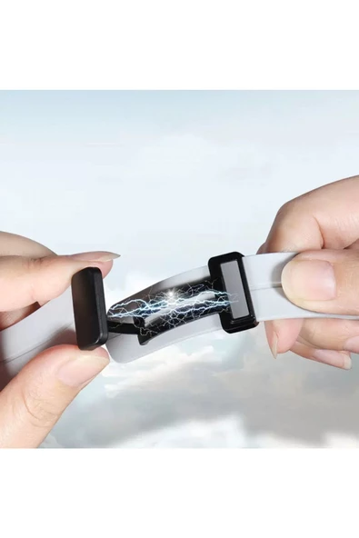 CEPCASE    Samsung Galaxy Watch 4 44mm Koron/Kayış Çizgili Tasarım Metal Toka Esnek Sağlam Silikon Kordon - Resim 4