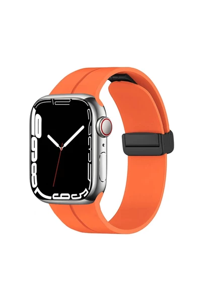 CEPCASE    Apple Watch 7 41mm Koron/Kayış Çizgili Tasarım Metal Toka Esnek Sağlam Silikon Kordon