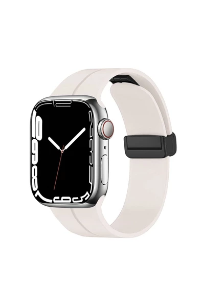 CEPCASE    Apple Watch 7 41mm Kordon/Kayış Çizgili Tasarım Metal Toka Esnek Sağlam Silikon Kordon