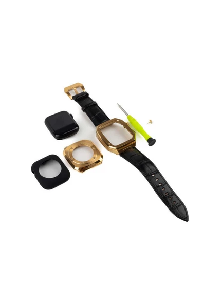 CEPCASE    Watch 7 45mm Kordon/kayış Metal Gövde Leather Strap Metal Tokalı Luxury Kordon - 4