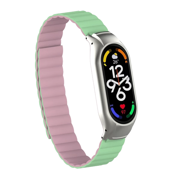 CEPCASE    Xiaomi Mi Band 7 Kordon/Kayış Magnetik Silikon Kasa Koruma 2 In 1  Çift Renkli Mıknatıslı Kordon