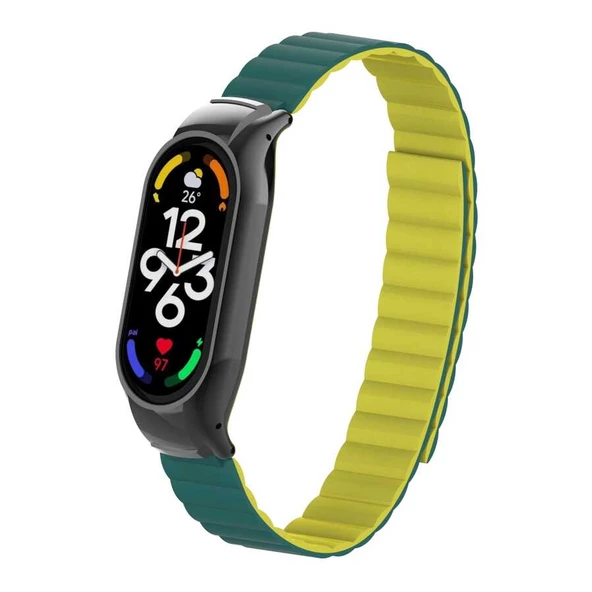 CEPCASE    Xiaomi Mi Band 7 Kordon/Kayış Magnetik Silikon Kasa Koruma 2 In 1  Çift Renkli Mıknatıslı Kordon
