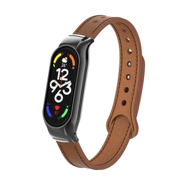 CEPCASE    Xiaomi Mi Band 7 Kordon/Kayış Deri - Kasa Koruma 2 In 1 Şık Tasasrım Leather Kayış Kordon/Kayış