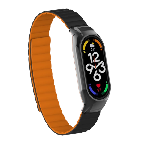 CEPCASE    Xiaomi Mi Band 7 Kordon/Kayış Magnetik Silikon Kasa Koruma 2 In 1  Çift Renkli Mıknatıslı Kordon
