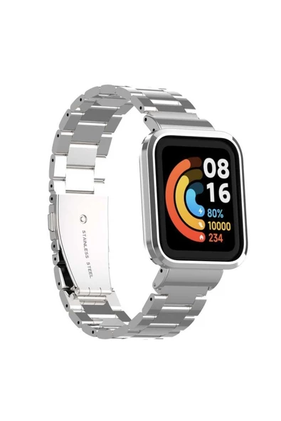 CEPCASE    Xiaomi Mi Watch Lite Kordon/kayış Metal Baklalı Kasa Korumalı 2 In 1 Paslanmaz Çelik Kordon
