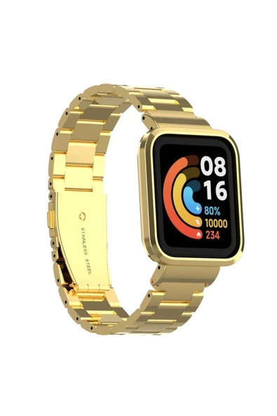 CEPCASE    Xiaomi Mi Watch Lite Kordon/kayış Metal Baklalı Kasa Korumalı 2 In 1 Paslanmaz Çelik Kordon