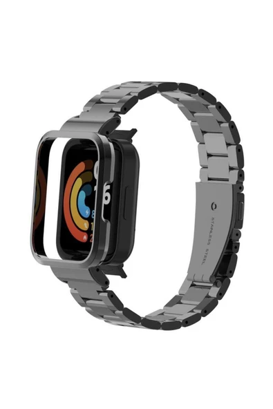 CEPCASE    Xiaomi Mi Watch Lite Kordon/kayış Metal Baklalı Kasa Korumalı 2 In 1 Paslanmaz Çelik Kordon - 2