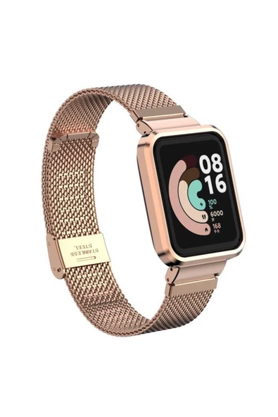 CEPCASE    Xiaomi Mi Watch Lite Kordon/kayış Metal Hasır Örgü Kasa Korumalı Klipsli 2 In 1 Tam Uyumlu Kordon