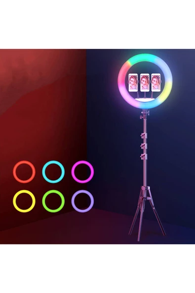 CEPCASE    Ring Light Işık Halkası 56cm RGB Geliştirilmiş High Color Canlı Yayın Reels 3 lü Yayın Özellikli - 6