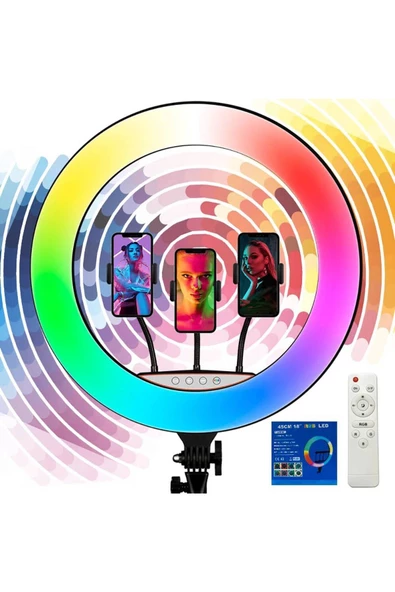 CEPCASE    Ring Light Işık Halkası 45cm RGB Geliştirilmiş High Color Canlı Yayın Reels 3 lü Yayın Özellikli