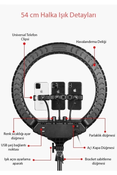 CEPCASE    Ring Light Led Işık Halkası 21’’ 54 Cm Profesyonel Stüdyo Işığı Ve 210 Cm Monopod+taşıma Çantası - 3