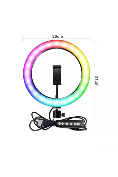 CEPCASE    Ring Light Led Renkli Işık Halkası Rgb-26 Işıklı Tripod Telefon Tutucu