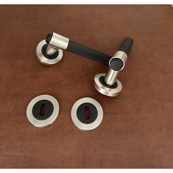 Punch Zamak Mat Siyah İnox Rozetli Oda Kapı Kolu 1 Takım - Resim 4