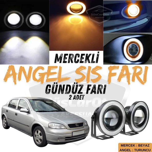 Opel Astra G 1998-2004 Uyumlu Üniversal Mercekli Angel Sis Farı Metal Su Geçirmez 76 mm Turuncu Halkalı Gündüz Farı Angel Eyes 2 Adet